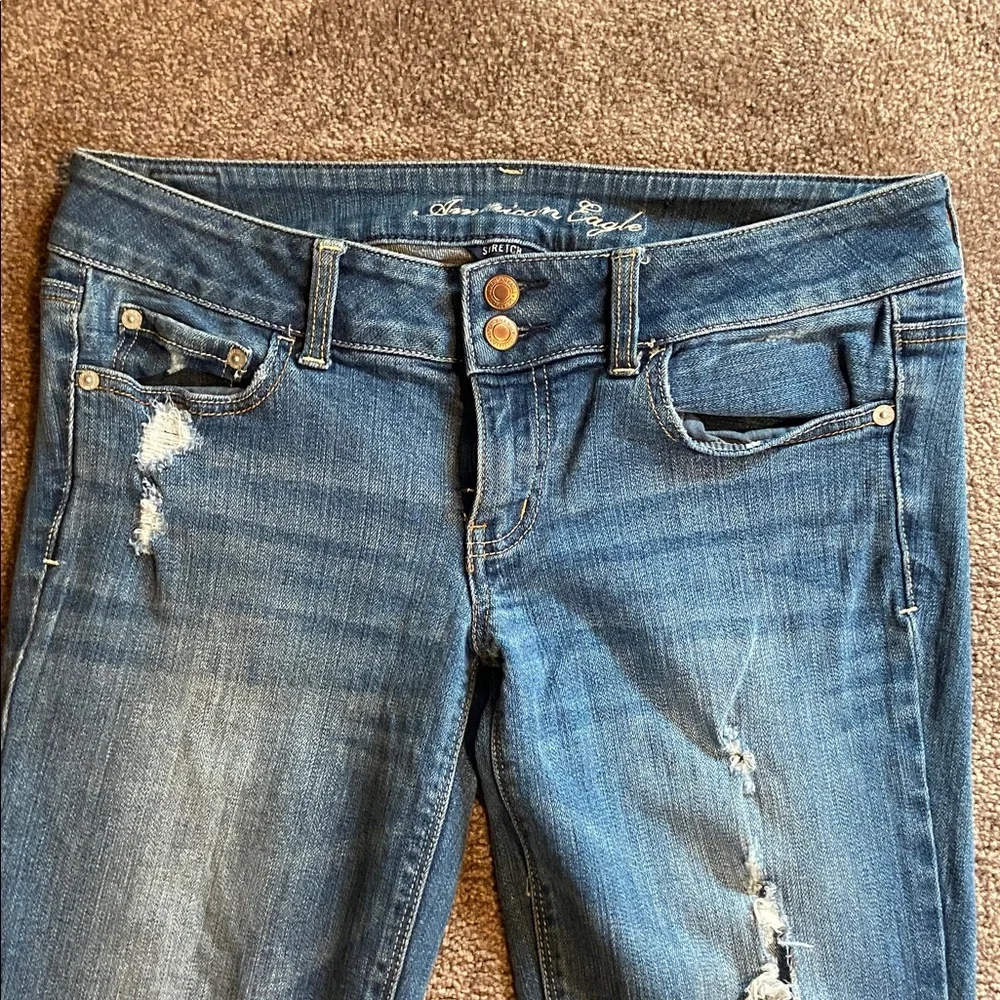 American Eagle Women's Distressed Size 10 Artist Stretch Flare Jeans X-Long - Picture 2 of 12